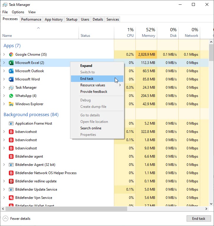 End Task in Task Manager