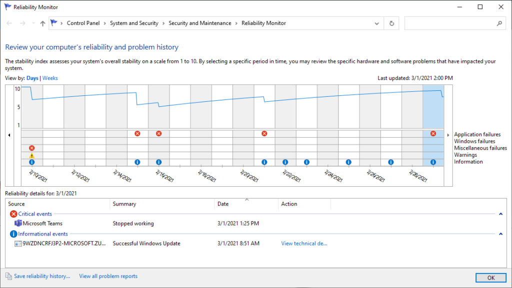 Windows Reliability Monitor